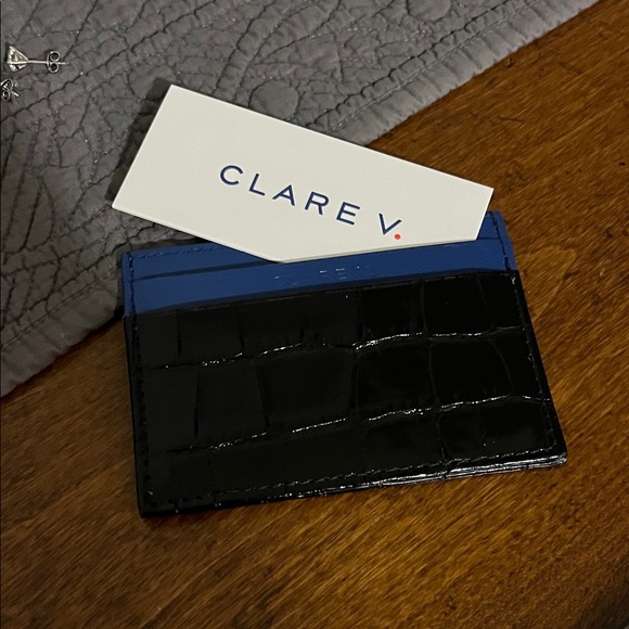Clare V. Handbags - Clare V. Adams Card case in black Croc-Embossed and Blue leather accent - NEW!